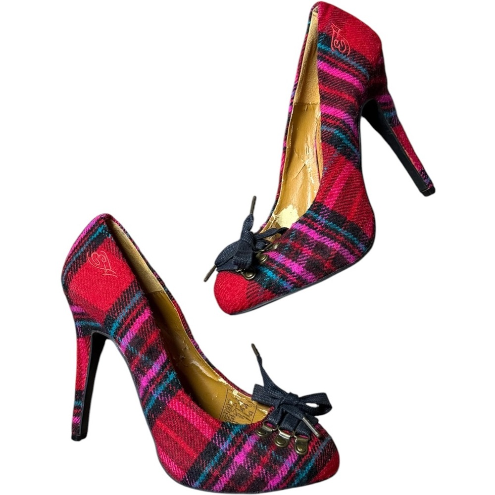 Ed Hardy Y2K Plaid Lace Up Heels